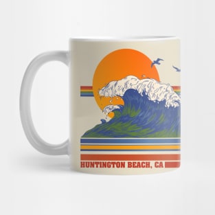 Retro Huntington Beach CA 70s Style Tourist Souvenir Mug